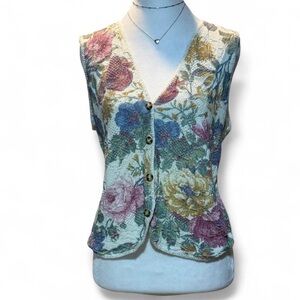 Vintage Textured Floral Textured Sweater Vest Sz Large. Floral. P-P22” L 18”